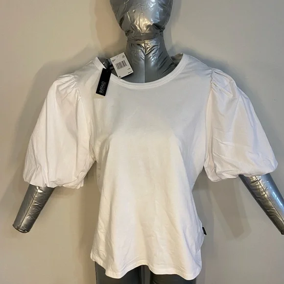 Buffalo David Bitton White Puff Sleeve Tee - Picture 1 of 4